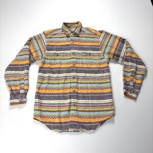 Vintage International Male Flannel Button Down Shirt Aztec Print Sz M Cotton
